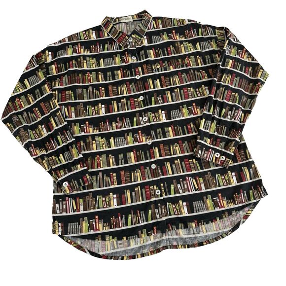 Exclusively for Signals Tops - Vtg Signals Women's XL Bookshelf Books Long Sleeve Button Shirt Library Teacher